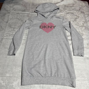 Girls DKNY Gray Pink Heart Casual Dress L